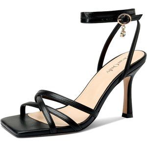 Womens Lace up Heels Stiletto Heeled Sandals Square Open Toe Strappy 3.5"  Heels